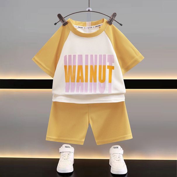 New Summer Children's Suit Casual Boy Clothes Boy Waffle Short Sleeved Shorts Two Piece Loose Summer Clothes_viptrois.com