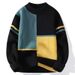 "Men's Color Block Knit Sweater – Trendy Loose Fit Winter Pullover, Warm & Stylish (Khaki/Black/Green, M-XXXL)"_viptrois.com