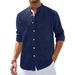 Men's Clothing Loose Casual Men's Linen Breathable Solid Color Simple Long Sleeved Shirt Stand Collar Cotton And Linen Cardigan Men_viptrois.com