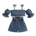 Baby Clothing Girls' Clothes Halter With Pinched Lantern Sleeves Single Breasted Cardigan Top High Waist With Belt Shorts_viptrois.com