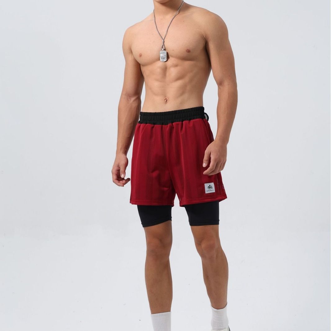 Men's Clothing Double Layer Sports Fitness Three Quarter Pants Breathable Perspiration Quick Drying Stretch Outdoor Casual Pants_viptrois.com