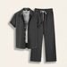 Men's Ribbed Short Sleeve Suit Set - Breathable Summer Office & Casual Outfit (Dark Gray, S-XXL)_viptrois.com