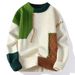 Splicing Contrasting Sweater Men's Knitted Sweater Loose Sweater_viptrois.com