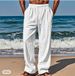 Men's Hawaiian Print Casual Pants - Summer Elastic Waist With Drawstring | Breathable & Comfortable Lightweight Trousers | Multiple Pockets_viptrois.com