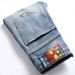 New 2023 Punk Jeans With Perforated Patch Cotton Small Straight Fit Mid Waist Men's Pants_viptrois.com