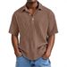 Men's Clothing New Double Layer Crepe Lapel Button Short Sleeved Casual Versatile Shirt_viptrois.com