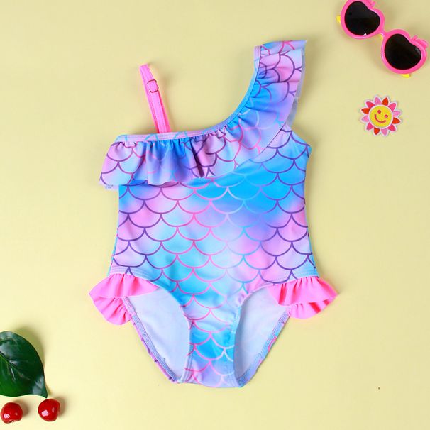 Mother & Kids New Girls Swimsuit Children's Baby Girl Fish Scale Print Ruffle Gradient Hot Spring Swimsuit_viptrois.com