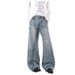 Vintage Washed Denim Jeans For Men And Women, Relaxed Fit Straight Leg Trousers With Button Fly, Comfortable Loose Wide Leg Pants_viptrois.com