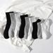 White Women's Boat Socks, Black Men's Mid Tube Solid Color Cotton Socks, Versatile Basketball Sports Shallow Mouth Design Socks_viptrois.com