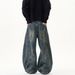 Men's Clothing Retro Distressed Rubbed Color Exposed Stitching Scimitar Jeans For Men And Women New Loose Straight Washed Pants_viptrois.com