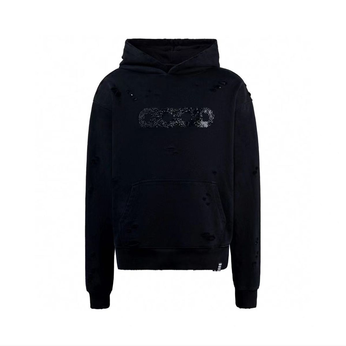 25Ss Autumn Winter New GOODBRAND Broken Diamond Handmade Destroyed Unisex Casual Loose Hooded Sweatshirt_viptrois.com