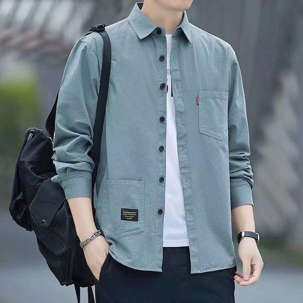 High-quality 100% Pure Cotton Washed Men's Long-sleeve Vintage Oversized Shirt, Loose Casual Shirt Jacket_viptrois.com