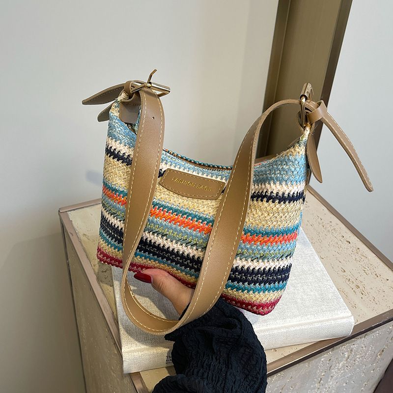 Women's Bags Fashionable Contrast Color Woven Bag For Women Summer New Ins Simple Casual Dumpling Bag Versatile Shoulder Bag_viptrois.com