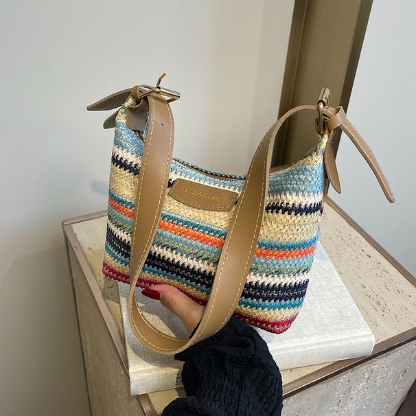 Women's Bags Fashionable Contrast Color Woven Bag For Women Summer New Ins Simple Casual Dumpling Bag Versatile Shoulder Bag_viptrois.com