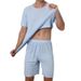 Men's Clothing High grade ice silk round neck solid color short sleeved T shirt men's summer thin ins trend sports casual loose shorts suit_viptrois.com