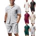 Men's Clothing Waffle Knit Short Sleeve Shirt With Pocket - Casual Button Down Collar Top In Solid Colors (Black, White, Gray, Khaki, Burgundy)_viptrois.com