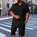 Men's Minimalist Short Sleeve & Shorts Set - Breathable Poly-Cotton Blend (S-XXXL) | Solid Color Athletic Lounge Wear In 10 Colors (Wine/Navy/Olive)_viptrois.com