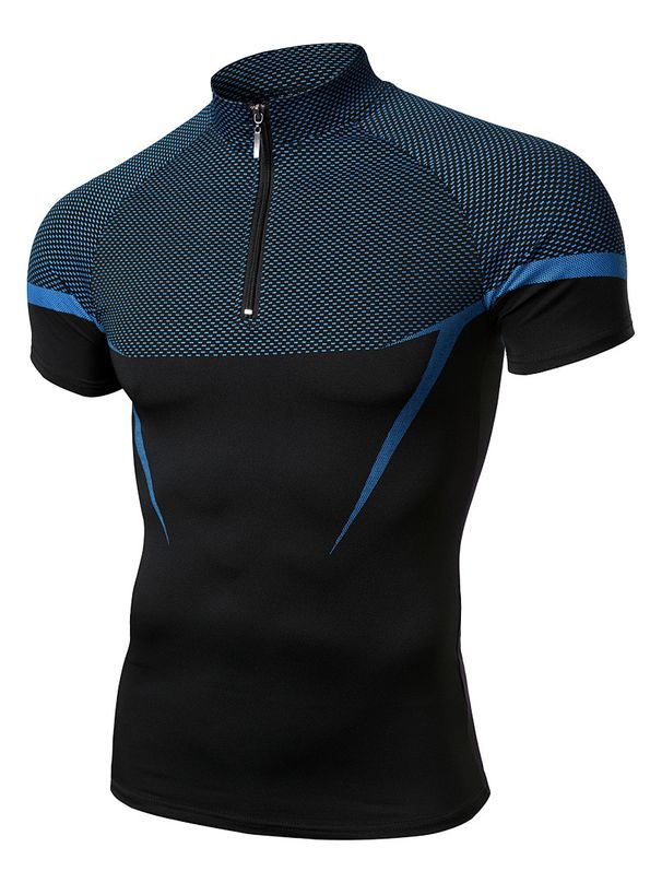 Men's Athletic Half Zip Training Shirt - High Stretch Quick Dry Slim Fit Workout Top With Contrast Color Design_viptrois.com