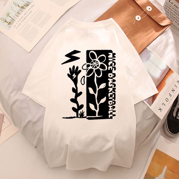 2025 Cartoon Summer New Printed Letter Round Neck Casual Loose Couple Short Men's And Women's Half Sleeve Trendy DT259_viptrois.com