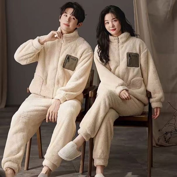 New Warm Coral Velvet Couple's Set Pajamas Winter Size Plus Velvet Thickened Set Home Furnishings_viptrois.com