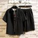 Men's Clothing Fashion Short Sleeved Shirt Suit Casual Solid Color Shirt Shorts Sports Two Piece Suit_viptrois.com