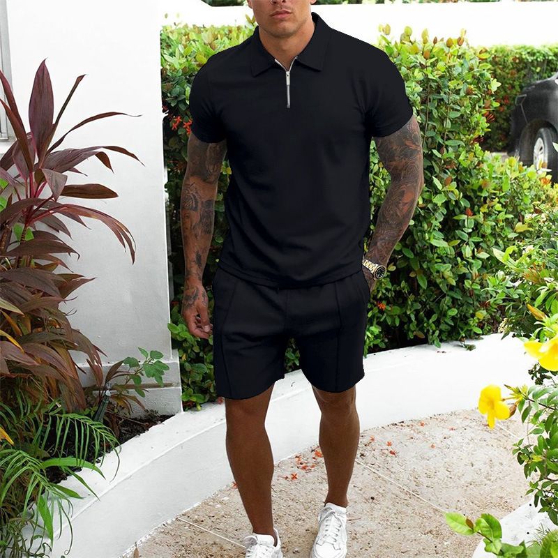 Men's Summer Cross Border Two Piece Suit Solid Color_viptrois.com