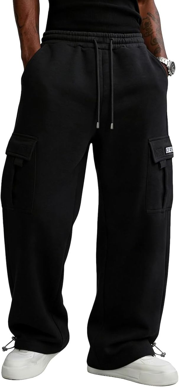 Workwear Sweatpants Fleece-Lined Loose Casual Jogging Hiking Open-Cut Sports Men's Workout Pants With Pockets_viptrois.com