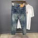 High End Slim Fit Men's Jeans Summer Tapered Trendy Brand Print Ripped Details Stretchy Trousers Unique Design_viptrois.com
