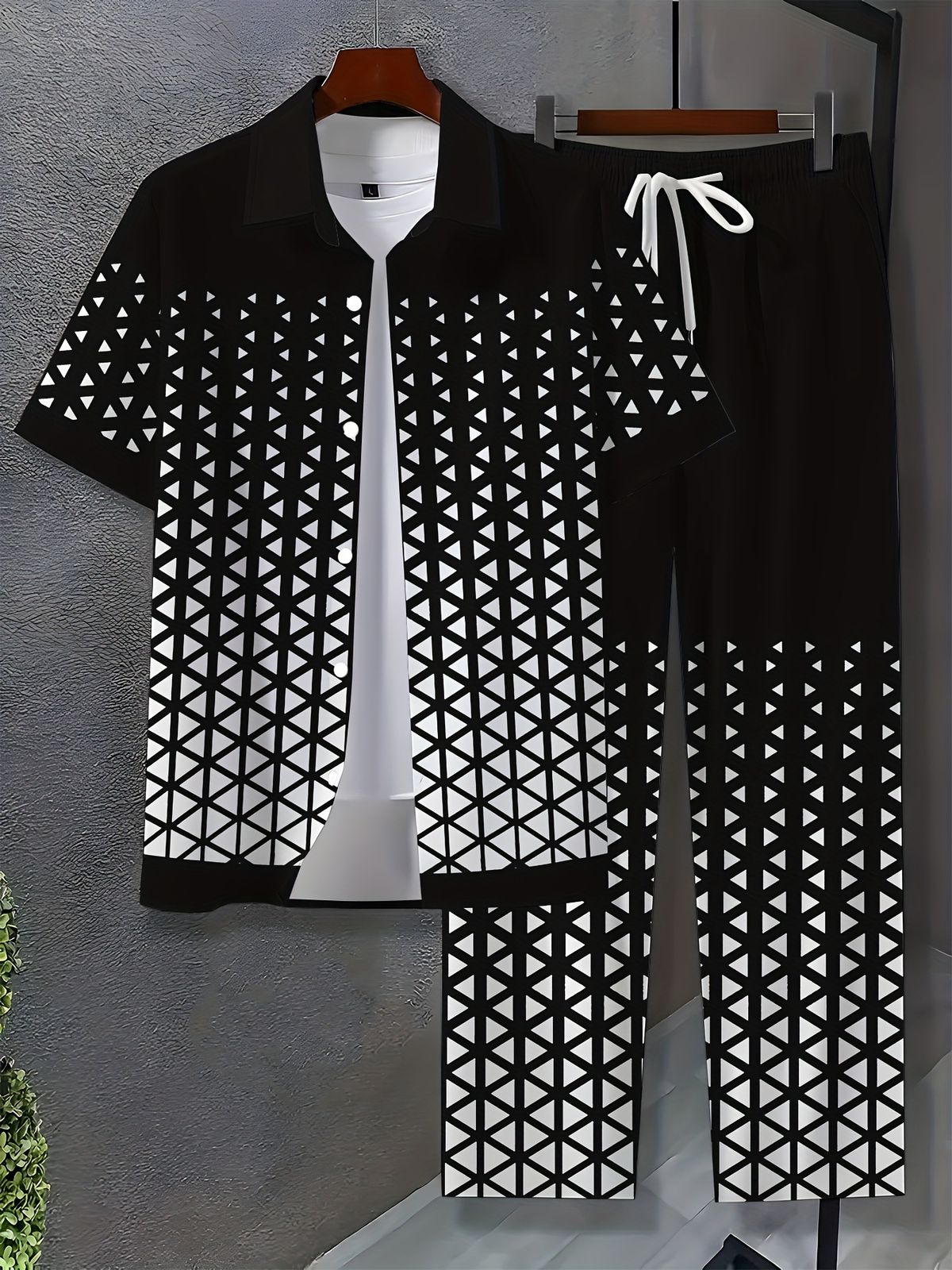Men's Clothing Casual Outdoor Striped Men's Summer Trend All Match High Quality Shirt Print Short Sleeved Trousers Two Piece Suit_viptrois.com