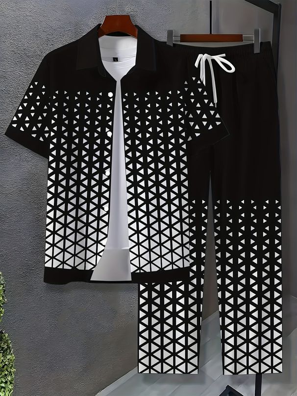 Men's Clothing Casual Outdoor Striped Men's Summer Trend All Match High Quality Shirt Print Short Sleeved Trousers Two Piece Suit_viptrois.com