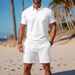 Men's Clothing Men's New Solid Color Lapel Short Sleeved T Shirt Shorts Casual Suit_viptrois.com
