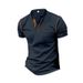 Men's New Short-sleeved Henley Shirt Fashion Round Neck T-shirt Colorblocking Tops_viptrois.com