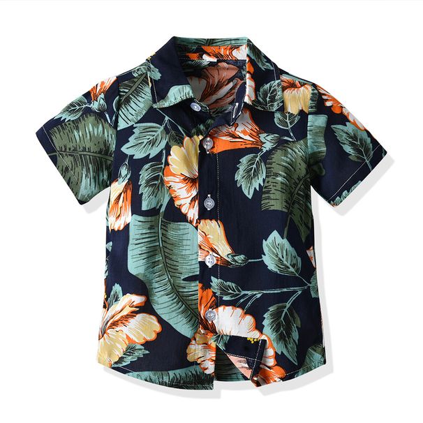 children's clothing father and son vacation parent-child clothing new family of three beach style short-sleeved boys' shirts floral shirts_viptrois.com