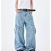 Retro Washed Light Blue Jeans For Men And Women 2025 Summer European And American Multi Pocket Straight Workwear Casual Trousers Trend_viptrois.com