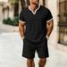 Men's Waffle Knit V-Neck T-Shirt & Shorts Set - Breathable, Comfortable, Casual Summer Outfit (Multiple Colors & Sizes)_viptrois.com