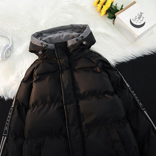 Men's Winter Hooded Jacket With Fleece Lining, Thickened Cotton Coat, Two-Stripe Design, Casual Outerwear For Big & Tall (Sizes M-8XL)_viptrois.com
