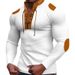 Unbeatable Quality Autumn New Men's Waffle Color Blocked V-neck Top With Tie, Casual Long Sleeved Base T-shirt_viptrois.com