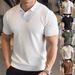 Men's Polo Shirt V Neck Short Sleeve Knitted Sweater Texture Business Lapel Ice Silk T-Shirt Breathable Cotton Blend For Summer_viptrois.com