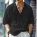 2025 Summer New Mid Sleeve Pit Striped Sweater Elastic Casual Loose V Neck T Shirt_viptrois.com