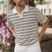 Men's Clothing Summer Thin British Lapel T Shirt Striped Knitted Short Sleeved Korean Version Of All Match Casual POLO Shirt Trend_viptrois.com
