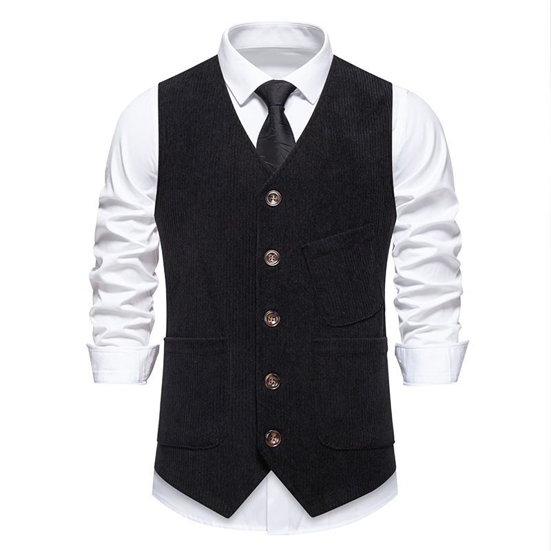 2025 New Men's Corduroy Business Fabric Retro Suit Vest_viptrois.com
