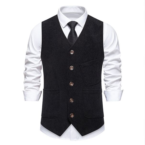 2025 New Men's Corduroy Business Fabric Retro Suit Vest_viptrois.com