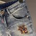 Men's Clothing Men's Distressed Denim Shorts With Embroidery & Splatter Design - Stretchable Casual Streetwear Mid-Length Cargo Shorts (Light Blue)_viptrois.com