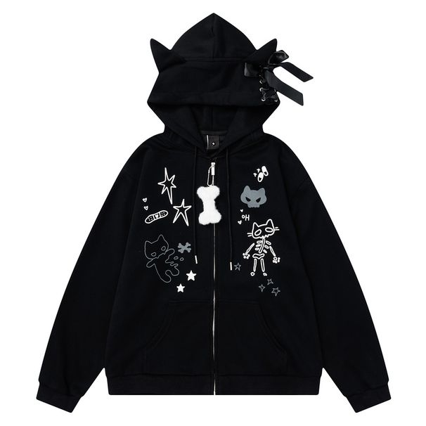 Men's Clothing Cute Cat Print Hoodie Women's Autumn New Y2K Loose Homewear Zipper Jacket_viptrois.com