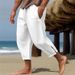 Men's Clothing Solid Color Drawstring Cotton And Linen Loose Casual Beach Casual Pants_viptrois.com