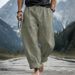 Men's Plus Size Linen Trousers Style Breathable Thin Sweat Absorbent Solid Color Casual Wide Leg Long Trousers_viptrois.com