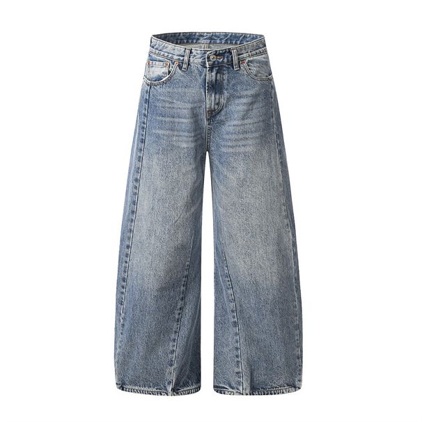 Patchwork Deconstructed Washed Scimitar Jeans Men's High Street Trendy Brand Ins Hip Hop Versatile Wide Leg Pants_viptrois.com