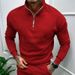 Cross-Border Autumn Winter Fleece Long Sleeve Sweatshirt European American Half-Zip Polo Stand Collar Solid Color Men's_viptrois.com