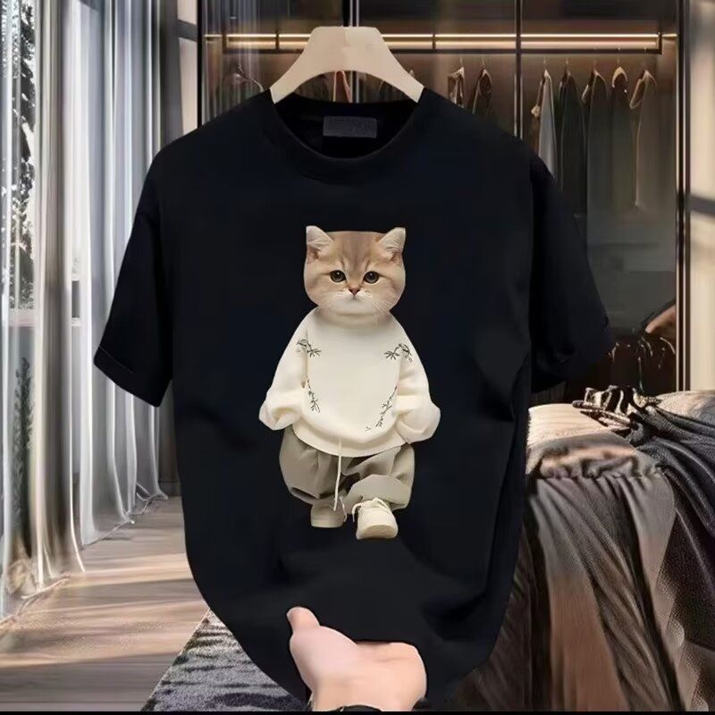 Men's Clothing Heavy cotton short sleeved T shirt casual trend men and women summer white round neck top versatile men's half sleeve_viptrois.com