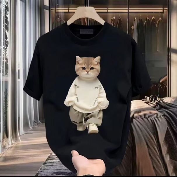 Men's Clothing Heavy cotton short sleeved T shirt casual trend men and women summer white round neck top versatile men's half sleeve_viptrois.com